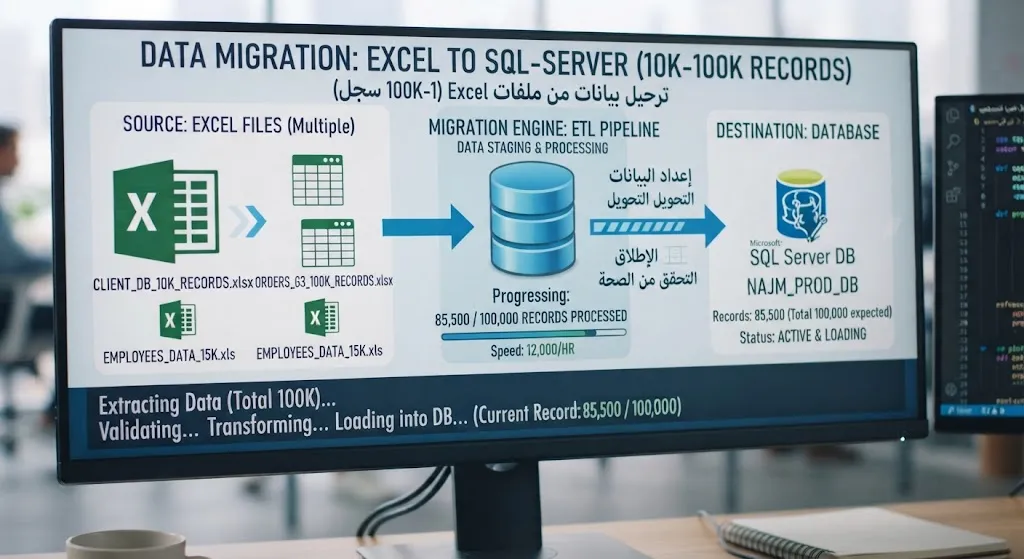 ترحيل بيانات من ملفات Excel (10K-100K سجل)