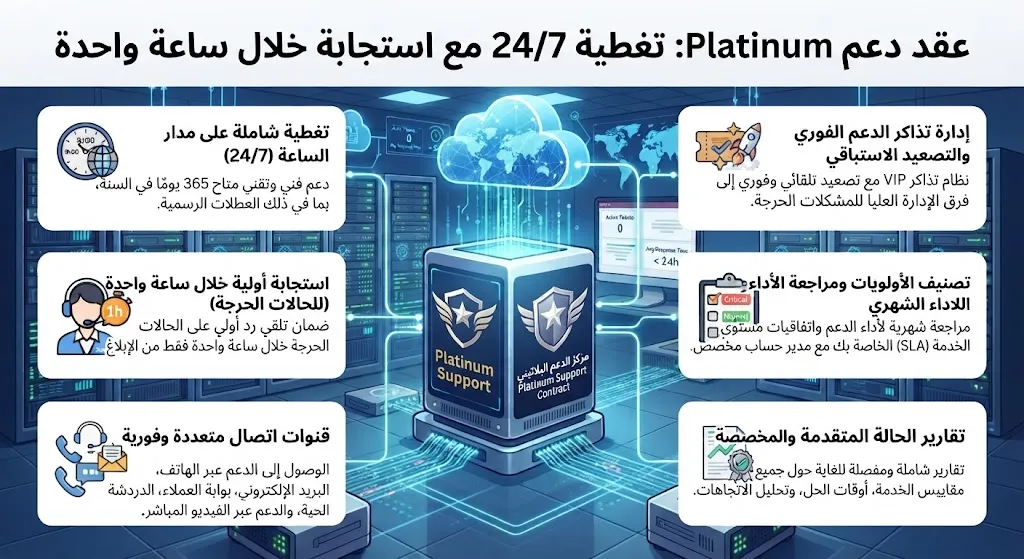 عقد دعم Platinum (24/7، استجابة ساعة)